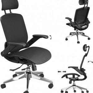 Scaun ergonomic de birou SNOVIAY, otel aliat/plastic/plasa, negru, 65 x71 x 121 cm