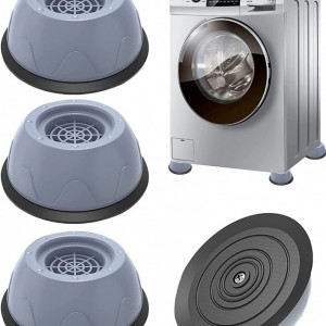 Set 4 suporti amortizare - picioare antivibratii pentru masina de spalat rufe YuhooTech, cauciuc, gri/negru, 4 x 10,5 cm