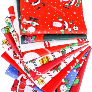 Set de 10 bucati de material imprimat pentru mestesuguri Qpout, textil, multicolor, 25 x 25 cm