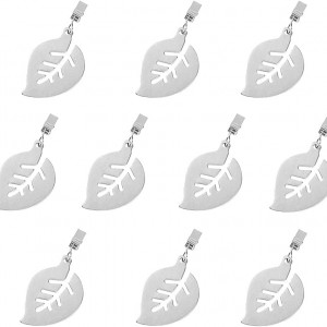 Set de 10 cleme pentru fata de masa Sinzau, otel inoxidabil, argintiu, frunza, 5 x 7 cm