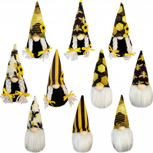 Set de 10 gnomi Fettinow, plus, alb/negru/galben, 13,9/20,8 cm