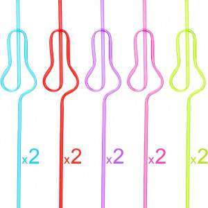 Set de 10 paie curbate pentru bauturi Qpout, plastic, multicolor, 27 cm