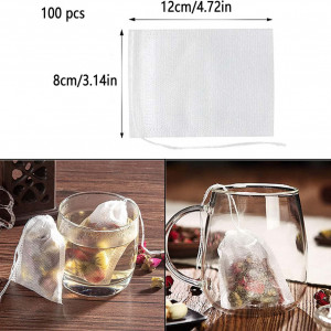 Set de 100 pungi pentru plicuri de ceai LONGHAO, panza, alb, 12 x 8 cm