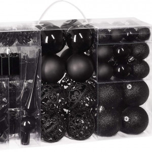 Set de 101 globuri pentru Craciun Brubaker, negru, plastic, 3,5 - 5,5 cm