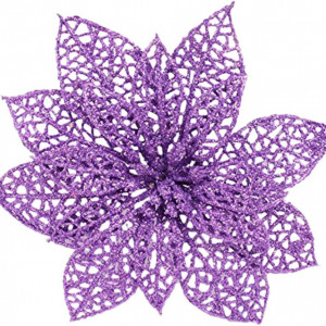 Set de 12 flori artificiale pentru bradul de Craciun Crazy Night, violet, plastic, 15 cm
