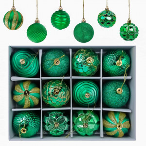 Set de 12 globuri de Craciun Gxhong, plastic, verde, 6 cm