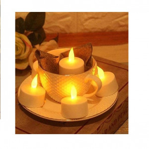 Set de 12 lumanari cu LED JZK, lumina galbena, plastic, alb, 3,4 x 3,7 cm