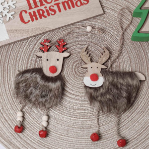 Set de 12 ornamente pentru brad Valery Madelyn, lemn/textil, natur/alb/rosu