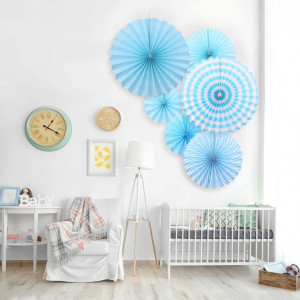 Set de 15 decoratiuni pentru petrecere Jahemu, hartie, albastru/alb, 20 cm / 25 cm / 30 cm / 40 cm