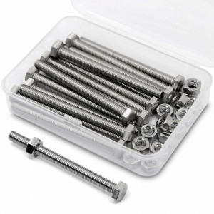 Set de 15 suruburi si piulite M6 MINHER, otel inoxidabil, argintiu, 60 mm