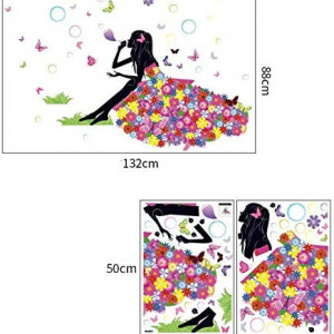 Set de 2 foi cu autocolante de perete Kibi, flori, multicolor, vinil, 35 x 50 cm