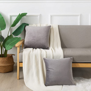 Set de 2 huse pentru perna Emooqi, catifea, gri, 45 x 45 cm