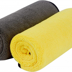 Set de 2 lavete de lustruire auto VIVOTE, microfibra, galben/gri, 45 x 38 cm