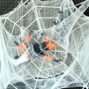 Set de 2 panze si 20 paianjeni pentru Halloween Maxee, bumbac/plastic, alb/negru