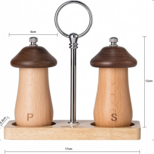 Set de 2 rasnite sare si piper cu suport Motase, lemn/metal, natur/brun/argintiu, 17 x 17,5 cm / 6 x 12 cm