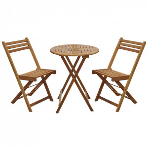 Set de 2 scaune si masa de gradina Leanora din lemn