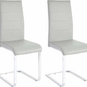 Set de 2 scaune tapitate Josy - piele sintetica - gri/metal