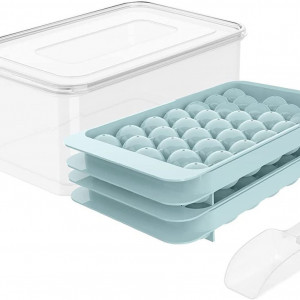 Set de 2 tavi si un recipient pentru gheata MOGADEE, plastic, transparent/albastru