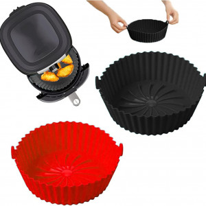 Set de 2 vase pentru friteuză cu aer YAWMLYE, silicon,rosu/negru 20,5 x 6 x 16,4 cm