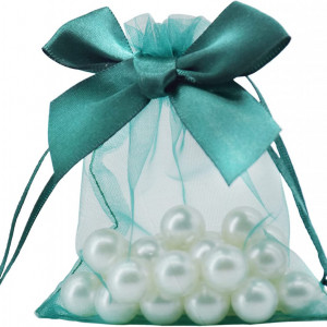 Set de 20 saculeti cu perle pentru marturii Creahaus, textil/plastic, verde inchis, 7 x 9 cm