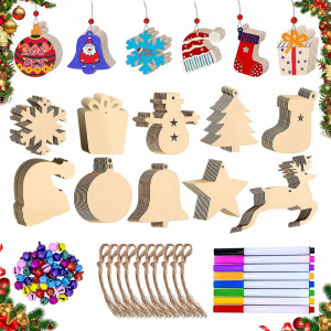 Set de 208 decoratiuni pentru Craciun Fantsccy, lemn, multicolor