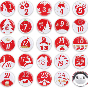 Set de 24 insigne cu numere pentru calendar de advent Adorfine, rosu/alb, metal/plastic, 4 cm