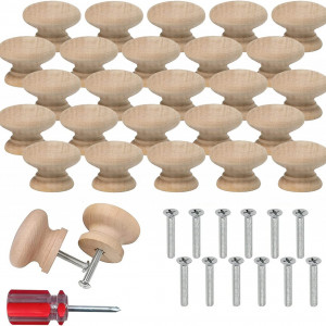 Set de 25 butoane pentru sertare/dulapuri Tochek, lemn/metal, 3,4 x 2,5 x 2,6 cm