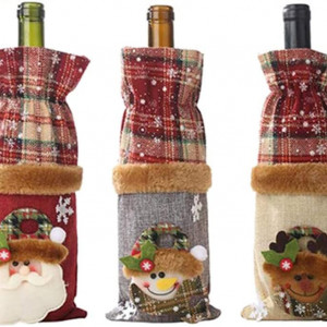 Set de 3 huse pentru sticlele de vin de Craciun Vohoney, textil, multicolor, 28 x 15 cm