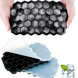 Set de 3 matrite de gheata cu capac AcrossSea, hexagonal, silicon, negru, 13 x 21 cm