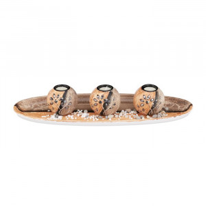 Set de 3 suporturi de lumanari, MDF, maro, 10 x 51,5 x 18,5 cm