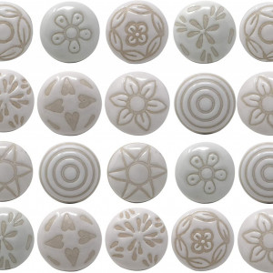 Set de 30 manere pentru sertare/dulapuri Ajuny, alb/gri, ceramica, 35 x 40 mm