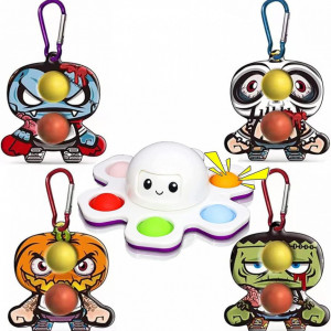 Set de 4 brelocuri si jucarie antistres Woplagyreat, plastic, multicolor, 8,5 x 6,3 cm