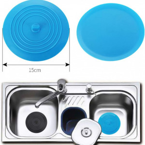 Set de 4 capace pentru scurgere chiuveta QSXX, silicon, negru/albastru, 15 x 15 cm
