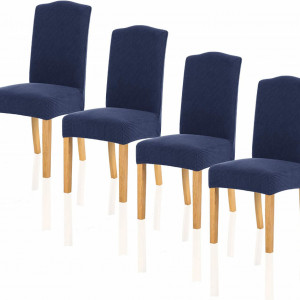 Set de 4 huse de scaun TIANSHU, poliester/spandex, albastru inchis