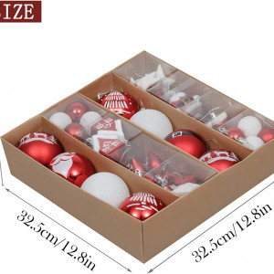 Set de 40 de globuri de Craciun Valery Madelyn, rosu/alb, plastic, 32,5 x 32,5 x 8,5 cm
