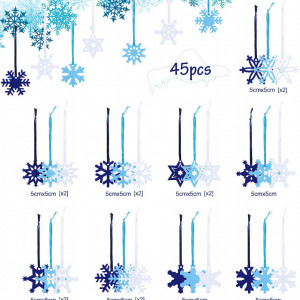 Set de 45 ornamente pentru brad Naler, pasla, alb/albastru, 5 x 5 cm