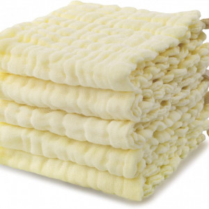 Set de 5 prosoape de fata pentru bebelusi Minimoto, bumbac, galben, 280 x 280 mm