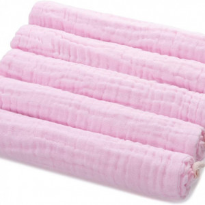 Set de 5 prosoape de fata pentru bebelusi Minimoto, bumbac, roz, 50 x 28 cm