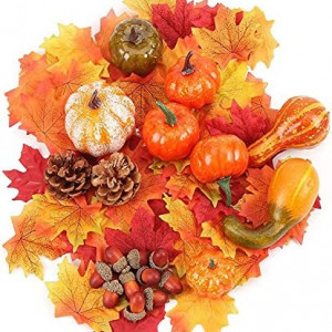 Set de 50 decoratiuni pentru toamna Jingyukj, poliuretan, galben/portocaliu/maro