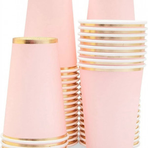 Set de 50 pahare de unica folosinta Juvale, carton, roz/auriu, 340 ml