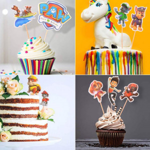 Set de 54 decoratiuni pentru tort JAHEMU, hartie/lemn, multicolor