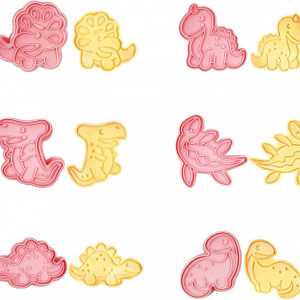 Set de 6 forme pentru biscuiti LUCTHY, model dinozauri, polipropilena, roz