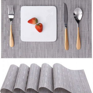 Set de 6 naproane Myir JUN, PVC, gri argintiu, 30 x 45 cm