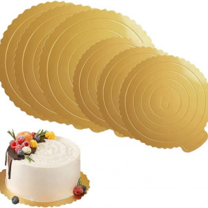 Set de 6 platouri pentru tort sinzau, carton, rotund, auriu, 19/25 cm