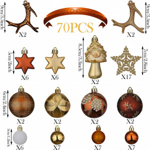 Set de 70 globuri pentru bradul de Craciun Valery Madelyn, auriu/cupru, plastic, 3 - 9 cm