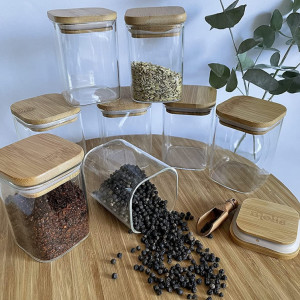 Set de 8 borcane pentru condimente Molis®, sticla/bambus, transparent /natur, 8,5 x 6,5 cm
