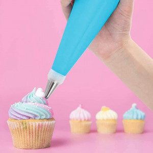 Set de 8 duze si sac pentru glazura torturi/prajituri SET WALTTER, argintiu/ albastru otel inoxidabil/silicon