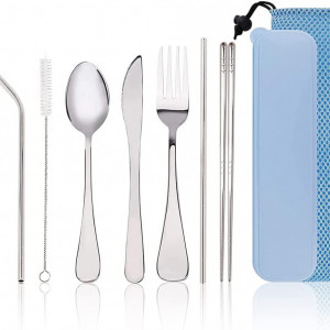 Set de 9 tacamuri pentru calatorie LMZZ, otel inoxidabil, argintiu