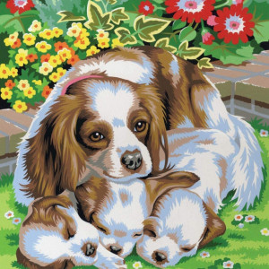 Set de pictura cu numere Fuumuui, model catelus, vopsea in ulei, multicolor, 40 x 50 cm