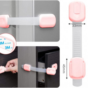 Set de protectii si incuietori pentru frigider si aragaz pentru siguranta copiilor Cantik, plastic, transparent/alb/roz